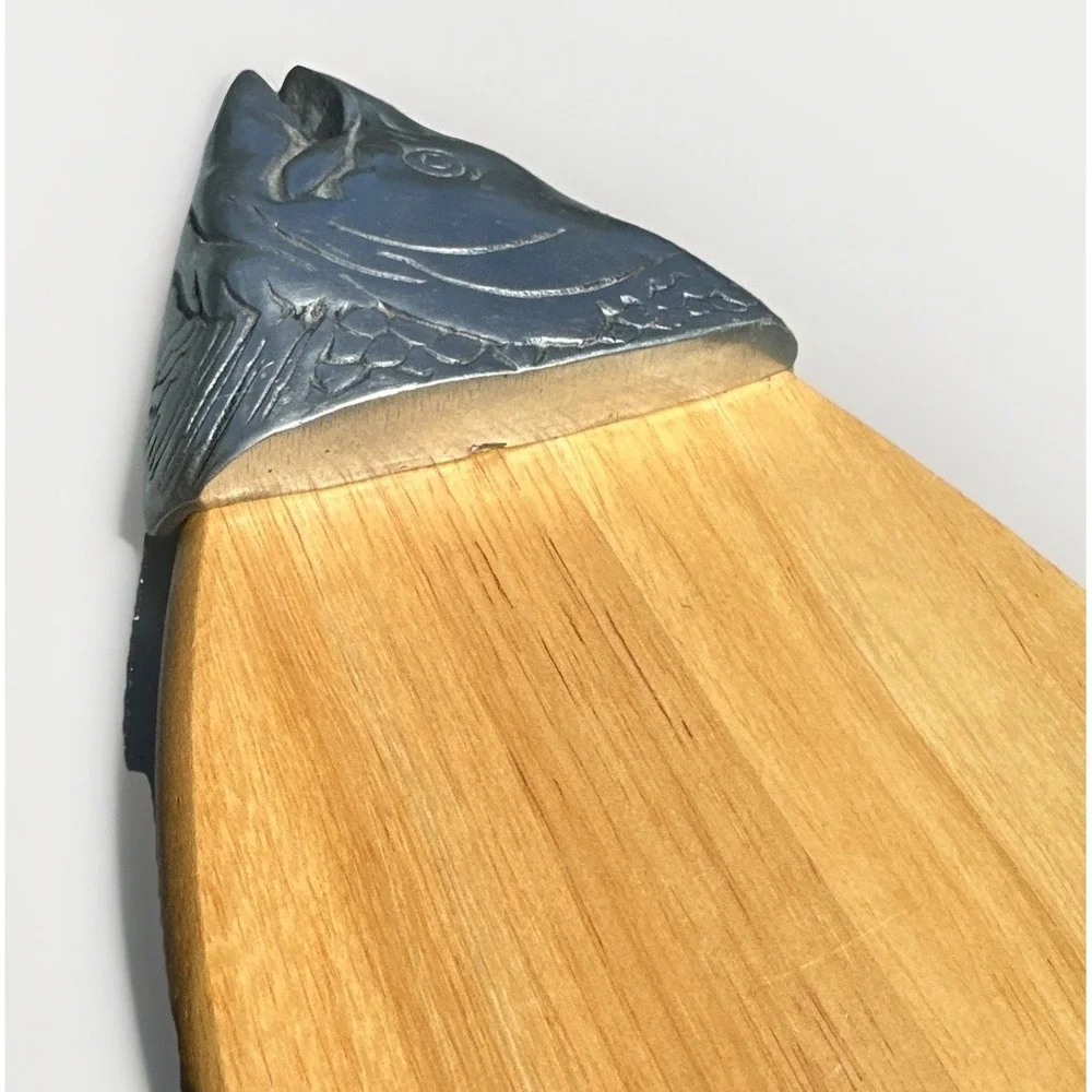 Vintage‎ Salmon Fish Wood And Pewter Cutting Board Charcuterie Serving Tray 26